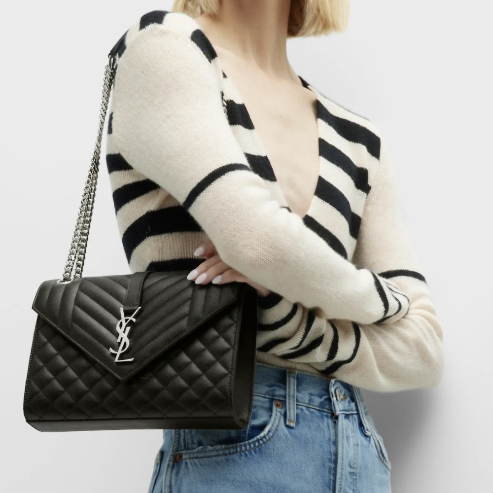 Yves Saint Laurent Black College Chevron Shoulder Bag - Picture 2 of 11